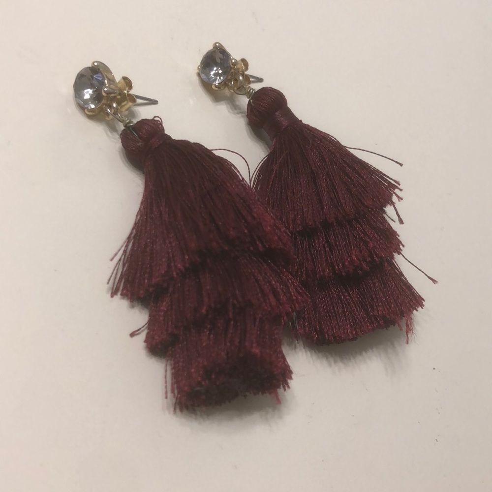 Maroon Fringe Dangle Earrings